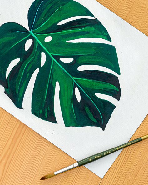 Painting Leaves Acrylic, Leave Painting, Painting Ideas Easy Simple Aesthetic, Monstera Watercolor, Painting Ideas Easy Simple, Painting Ideas Easy, Tropical Painting, Acrylic Painting Ideas, Flower Painting Canvas