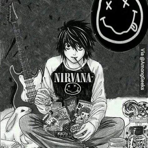 Nirvana Art, Nirvana Poster, L Lawliet, Film Anime, Emo Scene, Kurt Cobain, Nirvana, Drake, Manga Art