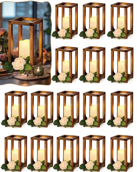 PRICES MAY VARY. Quantity and Size: you will receive 16 pieces of lantern candle holders and 16 pieces of flameless decorative LED candles; Each lantern measures about 10.6 x 5.5 x 5.5 inches and each LED candle is about 5 x 3 x 3 inches, proper size for you to use Solid Material: the farmhouse lanterns home decoration is made of wood material, sturdy and stable in structure, smooth in surface, not easy to break, deform, reusable and suitable for long time use; Please note that you need to assem Candles For Wedding, Wedding Lantern, Lantern Centerpiece, Lantern Set, Wooden Candle, Candle Lantern, Rustic Wedding Centerpieces, Led Candles, Candle Holder