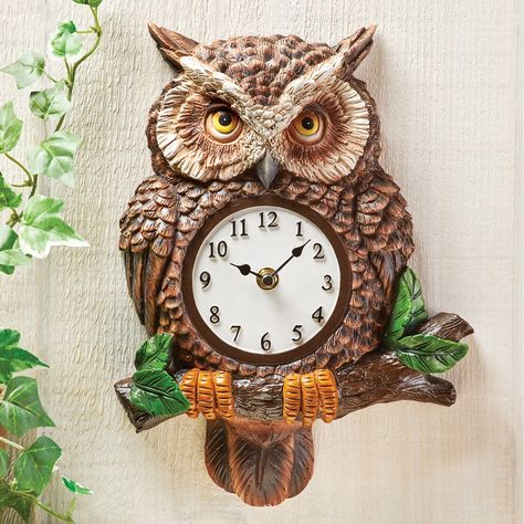 Hand Painted Resin Owl Analog Wall Clock | Collections Etc. Wall Clock Hanging, Clock Resin, Owl Clock, Pendulum Wall Clock, Hanging Clock, Painted Resin, Analog Clock, Unique Clocks, Primitive Farmhouse