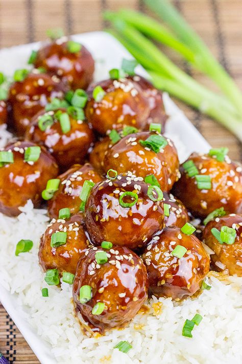 Teriyaki Glazed Meatballs Teriyaki Meatballs Recipe, Frozen Meatball Recipes, Weeknight Chicken, Teriyaki Sauce Recipe, Teriyaki Meatballs, Glazed Meatballs, Teriyaki Glaze, Tasty Meatballs, Crock Pot Meatballs