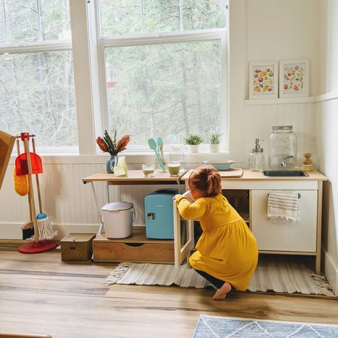 Ikea Play Kitchen Montessori, Ikea Montessori Kitchen, Montessori Ikea Kitchen, Montessori Play Kitchen, Montessori Kitchen, Ikea Play, Ikea Play Kitchen, Toddler Kitchen, Montessori Bedroom