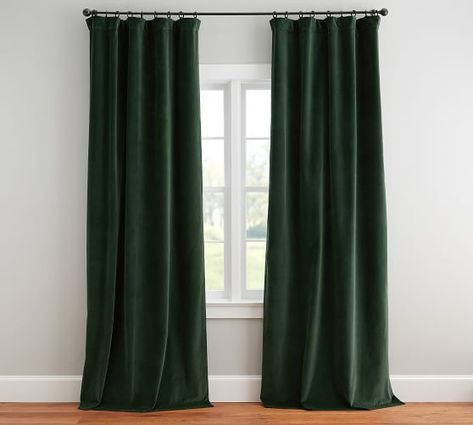 Velvet Twill Drape - Hunter Green Green Velvet Curtains Living Rooms, Hunter Green Curtains, Dark Green Curtains, Green Velvet Curtains, Living Room Design Diy, Mood Board Bedroom, Living Room Colour Schemes, Green Roof House, Red Rum