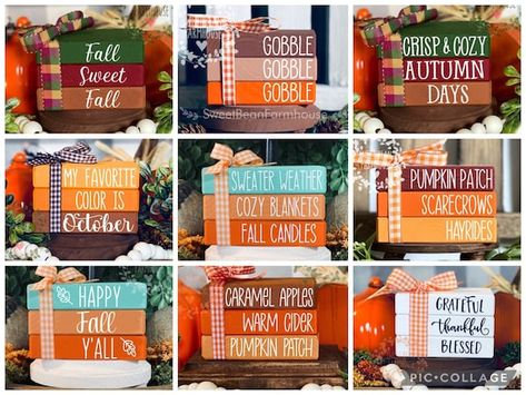 Fall Tiered Tray Decor Fall Mini Wood Book Stack Pumpkin - Etsy Fall Tray Decor, Fall Tray, Fall Tiered Tray Decor, Tray Ideas, Stacked Pumpkins, Fallen Book, Wood Book, Wooden Books, Fall Mini