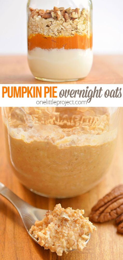 This pumpkin pie overnight oats recipe tastes SO GOOD! It has yummy fall flavours and is so hearty and comforting! It's a delicious, healthy and quick breakfast idea and a great way to save time in the morning! Such a great make ahead breakfast recipe! Overnite Oats, Recipe For Pumpkin Pie, Pumpkin Pie Overnight Oats, Breakfast Overnight, Pumpkin Breakfast Recipes, Breakfast Oats Overnight, Pumpkin Oats, Pumpkin Breakfast, Oat Recipes Healthy