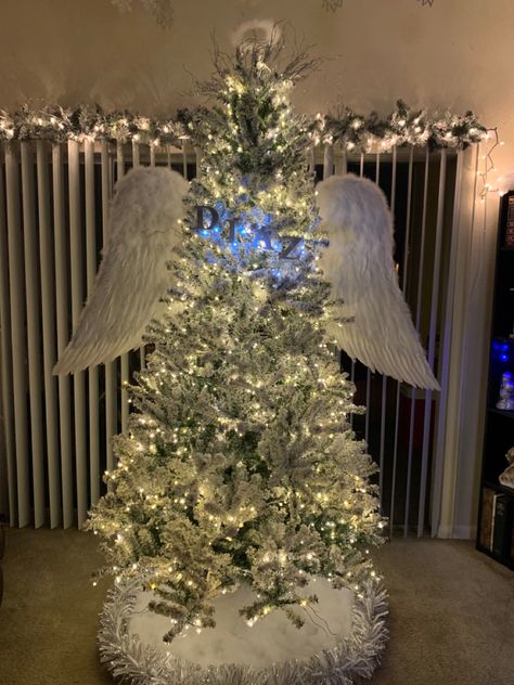 Angel Wing Christmas Tree, Angel Christmas Tree Theme Decorating Ideas, Angel Themed Christmas Trees, Angel Tree Ideas, Memory Christmas Tree, Jesus Christmas Tree, Dress Form Christmas Tree, Christmas Tree Decorations Ribbon, Glam Christmas Decor