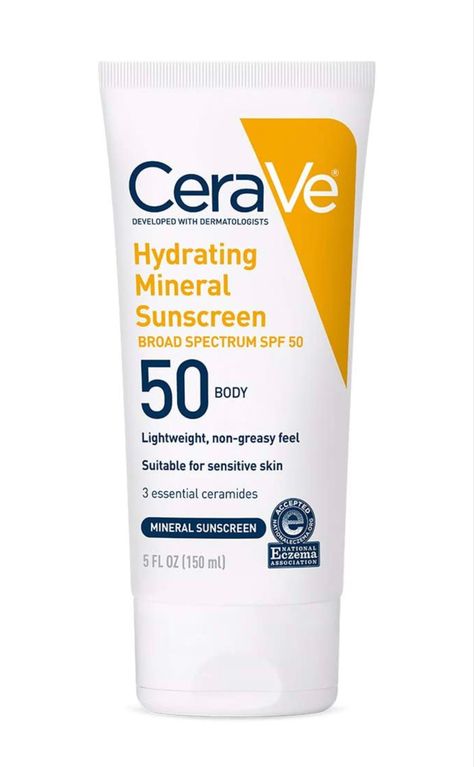 100% Mineral-based sunscreen, also known as a physical sunscreen, reflects UVA/UVB rays to help protect the skin. Developed with dermatologists by CeraVe Skincare. Travel Size Sunscreen, Cerave Skincare, Sunscreen For Sensitive Skin, Tanning Sunscreen, Physical Sunscreen, Body Sunscreen, Sunscreen Spf 50, Zinc Oxide, Protector Solar