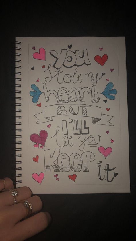 you stole my heart but i’ll let you keep it |   couple tattoos v Things I Love Drawing, Pics To Draw For Your Boyfriend, Cute I Love You Drawings For Him, Love Letters To Your Boyfriend In Jail, Posters To Make For Your Boyfriend, Things To Draw For Anniversary, Tattoo Ideas For Your Boyfriend, Cute Prison Letter Ideas, Cute Things To Draw For Him