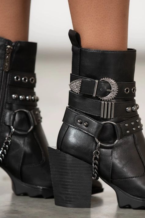 Onyx Boots | Killstar Black Leather Cowboy Boots, New Rock Boots, Rock Boots, Gothic Boots, Demonia Shoes, Boot Straps, Faux Leather Boots, Buckle Boots, Biker Boots