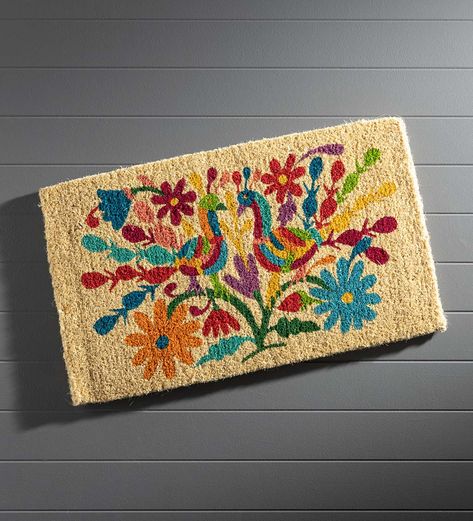 Inspired by Mexican embroidered Otomi patterns, the beautiful birds offer an artisanal look to welcome guests in colorful style. Coir bristles make it exceptionally durable and absorbent, while fade-resistant nontoxic dyes keep the design vibrant. Crafted from 100% coir which is an all-natural material known for its strength. Coir is eco-friendly, made from natural fibers which are extracted from the outer shell of a coconut known for its strength and durability. Dyes saturate the fibers for ... Rustic Entry, Zen Gifts, Entry Mats, Coir Mat, Coir Doormat, Outdoor Mat, Outdoor Door Mat, Wreath Decor, Welcome Mats