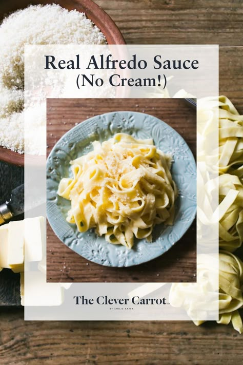 Looking for an easy, authentic alfredo sauce recipe without cream? This is it. Made with 3 simple ingredients in 30 minutes or less, serve with fresh homemade fettuccine pasta for the ultimate Italian dinner. Alfredo Sauce Recipe Authentic, Make Ahead Alfredo Sauce, Authentic Alfredo Sauce Italian, Alfredo Sauce Recipe Without Cream, Simple Alfredo Sauce Recipe, Simple Alfredo Sauce, Authentic Alfredo, Different Pasta Sauces, Authentic Alfredo Sauce