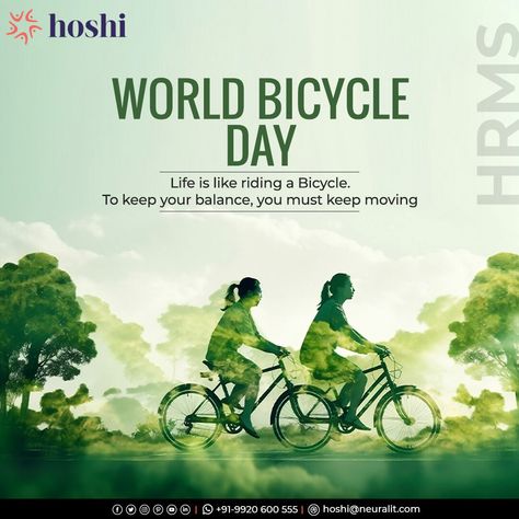 "Happy World Bicycle Day! Did you know that cycling not only promotes physical fitness but also reduces carbon emissions? Tag someone who loves cycling and let's pedal towards a healthier and greener future! 🚲🌍 #HoshiHRMS #WorldBicycleDay #SustainableTransportation" World Bicycle Day, Bicycle Quotes Inspiration, Bicycle Sayings, Life Is Like Riding A Bicycle Quote, Sustainable Transport, I Want To Ride My Bicycle, Physical Fitness, Carbon Emissions, You Must