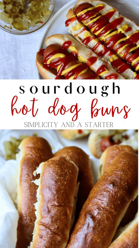 Fluffy and filling Sourdough Hot Dog Buns are perfect for all your summer cookouts! Made with active sourdough starter and baked in the same-day. Quick Hot Dog Buns, Sour Dough Hot Dog Buns, Soft Sourdough Hamburger Buns, Sourdough Hot Dog Buns, Light And Fluffy Hot Dog Buns, Sourdough Hotdog Buns, Hot Dog Buns Recipe, Sourdough Starter Discard Recipe, Summer Cookouts