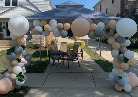 Backyard Engagement, Backyard Engagement Parties, Under Decks, Balloon Arches, First Birthday Party Themes, Shower Inspiration, Baby Shower Inspiration, Outdoor Tent, Retirement Party