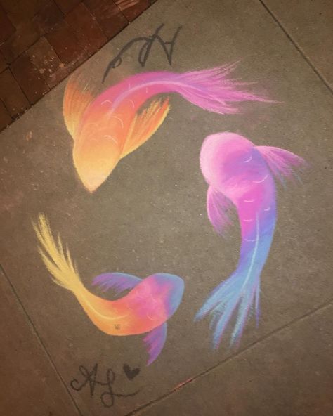 #rainbow #cute #chalk #bright #chalkart #wings #sidewalk #fish #colorful #rainbowfish #rainbow #beautiful Beautiful Chalk Art, Chalk Art Realistic, Tropical Chalk Art, Beginner Chalk Art, Under The Sea Chalk Art, Rainbow Chalk Art, Sunset Chalk Art, Sidewalk Chalk Mural, Pride Chalk Art