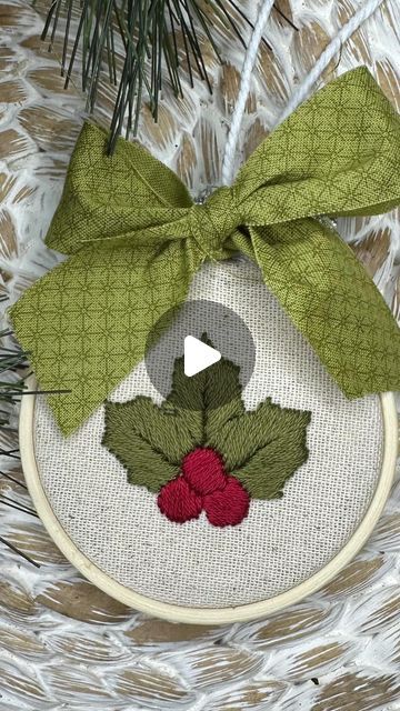 Valeri • Homestead & Thread • Hand Embroidery on Instagram: "Comment “Holly” below for links to the full Holiday Stick & Stitch and Printable PDF options.

Save & ❤️ this post for the Stitch Guide 👇

Stitch Time: Approximately 35 min.
DMC Cotton Floss: 498, 3011
Embroidery Stitches: Leaf Stitch & Satin Stitch
Strands Used: 4 (out of 6)
DMC Needle: Size 24, Chenille, Sharp End
Hoop size: 3” to embroider, 2.5” for framing" Holly Embroidery Easy, Holly Embroidery, Mistletoe Embroidery Patterns, Holly Leaves Embroidery, Embroidery Holly Leaves, Embroider Holly Leaves, Needlepoint Holly, Satin Stitch, Ornament Crafts