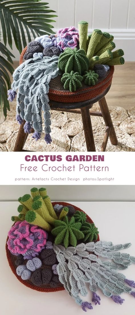 Cactus Home Garden Free Crochet Patterns Crochet Cactus Free Pattern, Cactus En Crochet, Corak Krusye, Crochet Plants, Crochet Succulent, Crafting Corner, Crochet Garden, Crochet Decor, Confection Au Crochet