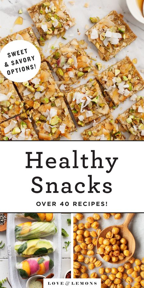 These 47 healthy snacks are perfect for work, school, or anytime you're on the go! With healthy snack ideas that are gluten-free, vegan, protein-packed, and more, you're sure to find something you love. | Love and Lemons #healthysnacks #snacks #mealprep #glutenfree #healthyrecipes Homemade Granola Bars, Homemade Bagels, Best Healthy Snacks, Good Healthy Snacks, Healthy Snacks Easy, Banana Healthy, Energy Balls, Lemon Recipes, Lunch Snacks