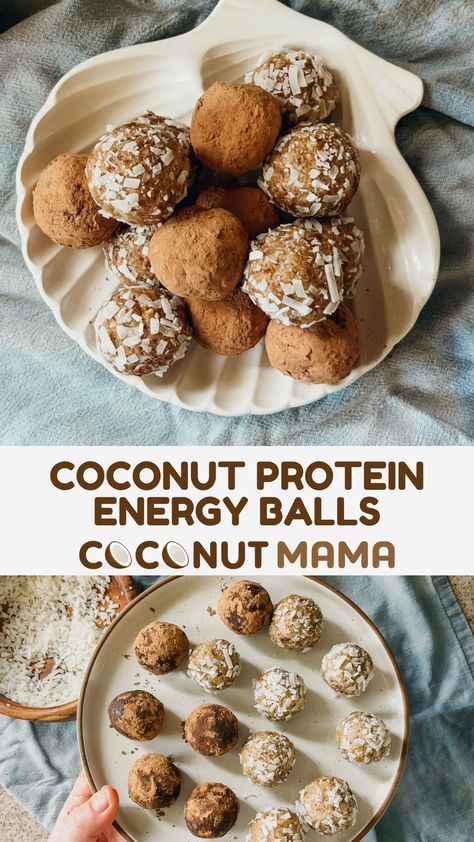 These Coconut Protein Energy Balls are an excellent afternoon snack or pre-workout boost! Make these treats in less than an hour with only 5 ingredients! Protein Balls Coconut, Paleo Protein Snacks, Coconut Protein Balls, Protein Energy Balls, Soft Granola, Gf Snacks, Protein Balls Healthy, Protein Ice Cream Recipes, Bars Cookies