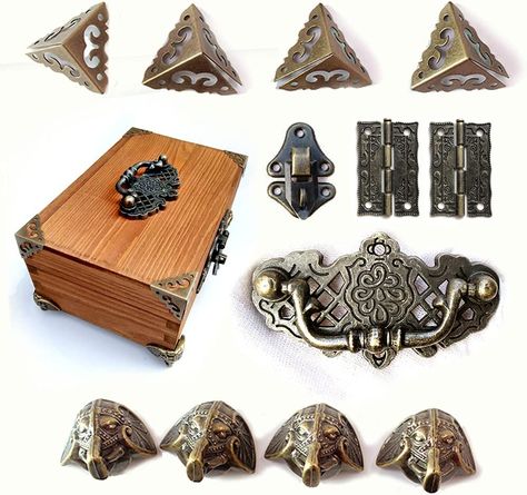 Amazon.com: 1Set Jewelry Box Antique Lock Latch Hasp Hinges Handle Box Corner Protectors Kit for DIY Jewelry Box Bronze , Box not Included : Tools & Home Improvement Jewelry Box Hardware, Diy Jewelry Box, Antique Hinges, Jewelry Box Hinges, Furniture Hinges, Carpentry Projects, Jewelry Box Diy, Box Hinges, Use Of Plastic