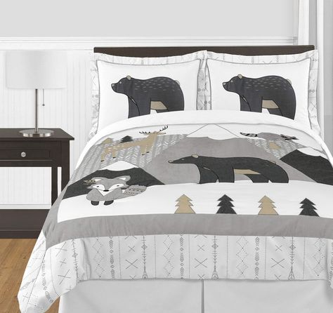 Sweet Jojo Designs Beige Grey White Boho Mountain Animal Unisex Boy or Girl Full Queen Size Kid Childrens Bedding Comforter Set for Gray Woodland Forest Friends Collection - 3 Pieces - Deer Fox Bear Boho Mountain, Twin Comforter Sets, Comforter Bedding Sets, Woodland Friends, Twin Bed Sets, Designer Bedding Sets, Sweet Jojo Designs, Buy Bed, Twin Comforter