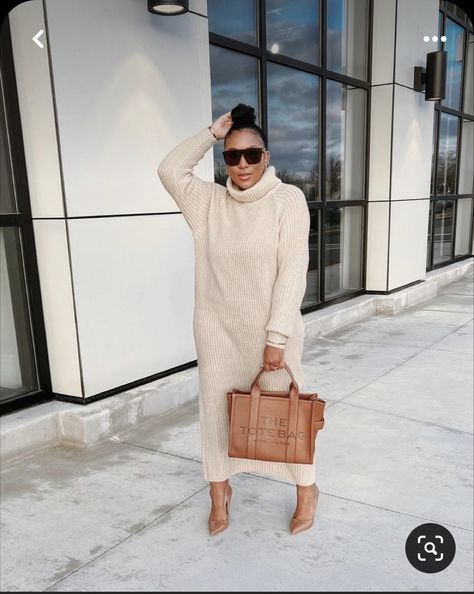 Styling Maxi Sweater Dress, Modesty Winter Outfit, Black Dress White Sweater Outfit, Sweater Dress Business Casual, Gold Sweater Dress Outfit, Sweater Dress With Cardigan Outfit, Loose Sweater Dress Outfit, Oversized Sweater Dress With Boots, Shoes With Sweater Dresses