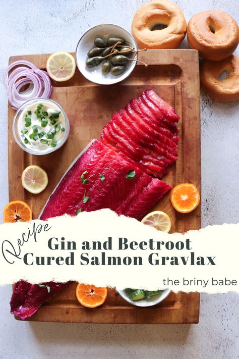 Recipe: Gin and Beetroot Cured Salmon Gravlax — The Briny Babe Beetroot Salmon Gravlax Recipe, Gin Cured Salmon Recipe, Salmon Gravlax Recipe, Gravlax Salmon, Beetroot Cured Salmon, Cured Salmon Recipe, Gravlax Recipe, Ic Diet, Caper Berries