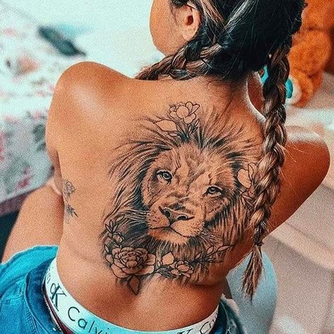 Lion Tattoo On Back, Leo Lion Tattoos, Lion Back Tattoo, Floral Arm Tattoo, Cover Up Tattoos For Women, Turtle Tattoo Designs, Full Leg Tattoos, Girl Back Tattoos, Saved Tattoo