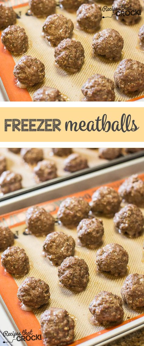 Homemade Frozen Meatballs - Perfect to add to your spaghetti or throw in your crock pot for a great appetizer. Great alternative for those that don't like store bought frozen meatballs. Freezer Meatballs, Freezer Ideas, Frozen Meatball Recipes, Meatballs Recipes, Meatball Recipes Crockpot, Awesome Appetizers, Beef Dinners, Frozen Meatballs, Homemade Meatballs