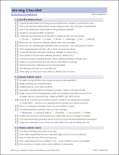 Detailed Moving Checklist - Printable Moving Checklist for Excel Moving Checklist Printable, Moving List, Moving Hacks Packing, Moving Help, Organizing For A Move, Moving Ideas, Ms Project, Packing Moving, Apartment Checklist