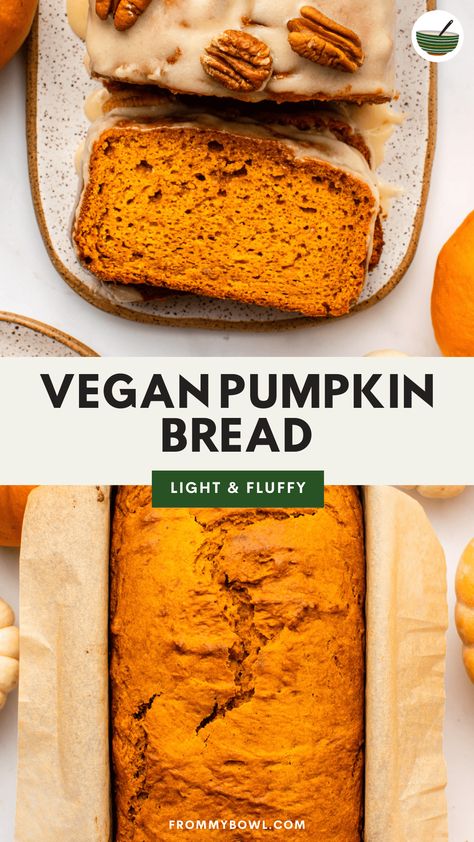 Celebrate pumpkin season with this Vegan Pumpkin Bread! It's made with only 9 ingredients and topped with a maple glaze making it the perfect drool-worthy breakfast or fall dessert! Pumpkin Bread Recipe Easy, Vegan Pumpkin Bread, Pumpkin Loaf, Fall Baking Recipes, Loaf Cakes, Homemade Breads, Simple Nutrition, Pumpkin Spice Syrup, Pumpkin Bread Recipe