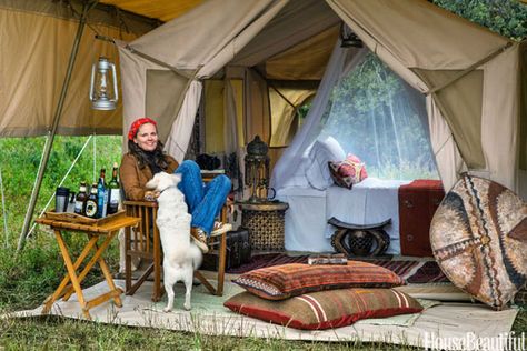 This Safari Tent Bedroom is the ultimate example of how to live in nature... stylishly. | housebeautiful.com Photo by Georgina Goodwin Tent Bedroom, Tent Camping Beds, Tropical Colonial, Tent Ideas, Safari Camp, Tent Living, Giraffe Decor, Safari Chair, Best Tents For Camping