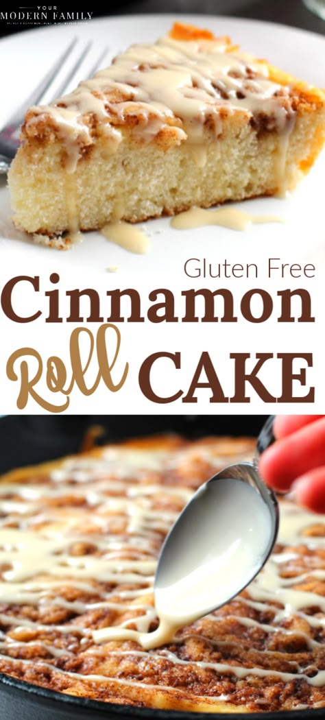 Ooey, Gooey Cinnamon Roll SKILLET Cake.   The most amazing cake ever!!  This gluten-free cinnamon roll skillet cake is my new favorite dessert. :) Chocolate Chip Mug Cake, Chip Mug, Skillet Cake, Cake Gluten Free, Cinnamon Cake, Cinnamon Roll Cake, Safety Net, Chewy Chocolate Chip Cookies, Gluten Free Cake