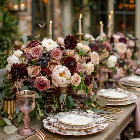 4 Burgundy Wedding Theme Tips for a Stylish Celebration • 333+ Inspiring Lifestyle Ideas Maroon Flowers Centerpieces, Pink Aesthetic Wedding Theme, Purple Burgundy Wedding, Maroon Floral Arrangements, Wine Colored Flowers, Burgundy And Pink Wedding Theme, Blush And Burgundy Wedding Table Setting, Maroon And Mauve Wedding, Burgundy Wedding Theme Ideas