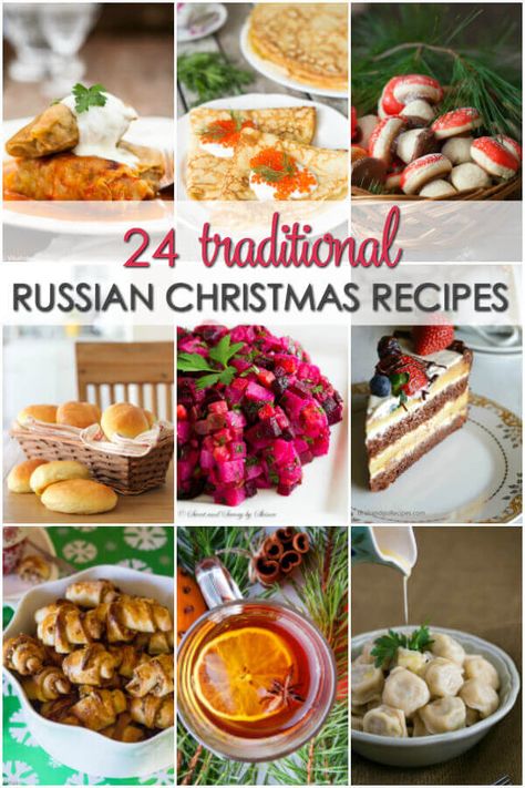 If you celebrate Russian Christmas, check out this collection of Russian Christmas recipes. There are traditional desserts, main dishes, soups and more. Russian Christmas Food, Traditional Russian Food, Traditional Desserts, Christmas Main Dishes, Russian Dishes, Eastern European Recipes, Russian Christmas, Ukrainian Recipes, Holiday Recipes Christmas