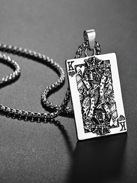 Antique Silver Funky   Lead Alloy  Pendant Necklaces Embellished   Jewelry Mens Fashion Jewelry, Boys Jewelry, Punk Vintage, Family Jewellery, Mens Jewelry Necklace, Skull Pendant, Mens Pendant, Men's Necklace, Playing Card