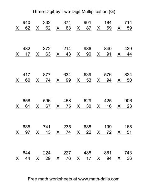 The Multiplying Three-Digit by Two-Digit -- 36 per page (G) math worksheet from the Multiplication Worksheets page at Math-Drills.com. 3 Digit Multiplication Worksheets, 4th Grade Multiplication Worksheets, Two Digit Multiplication, Grade 5 Math Worksheets, Printable Multiplication Worksheets, Math Multiplication Worksheets, Multiplication Worksheet, Math Fact Worksheets, Math Practice Worksheets