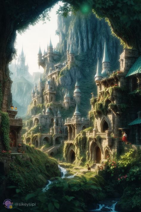 Mystical Elven City: AI Art Fantasy Realm* Immerse yourself in the mystical beauty of this AI-generated elven city nestled within towering cliffs. The intricate architecture and lush greenery create a breathtaking fantasy world that captivates the imagination. Perfect for fans of fantasy and digital art. #FantasyArt #Elves #AIArt #MysticalCity #DigitalArt Fairy City Fantasy Art, Elven City Fantasy Art, Elf City Fantasy Art, Elven City, Intricate Architecture, Seelie Court, Fantasy Architecture, Fantasy Realm, Mad Father