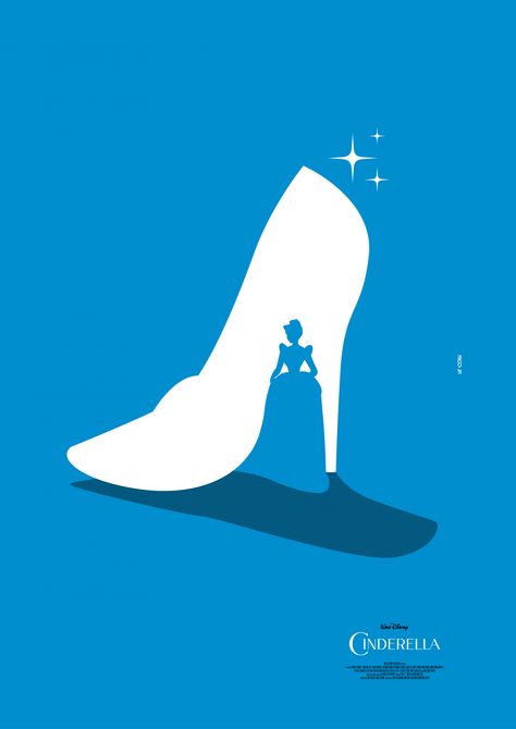 Minimalist Movie Poster Design, Cinderella Poster, Minimalist Movie Posters, Disney Minimalist, Negative Space Art, Art Spatial, Negative Space Design, Poster Halloween, Disney Posters