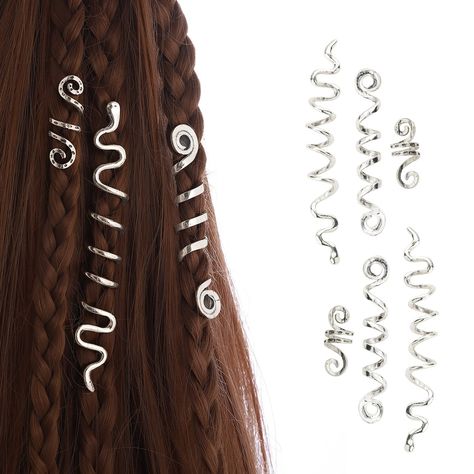 PRICES MAY VARY. 【Braids Jewelry Set】: The package includes 6 pieces of Mix Styles Braid Hair Jewelry.3 different shapes, 6 pcs Silver colors 【Material】: These dreadlocks accessories are made of high-quality alloy, which has good ductility and toughness, it is more durable than common aluminum products, not easily broken, and can be used repeatedly 【USE】: Easy, as introduced in the video. weave your hair first, just spiral around your own braids.The 3 styles have different inner diameters, so if Hair Jewelry For Braids, Braided Dreadlocks, Snake Hair, Braid Clips, Braid Accessories, Women Braids, Dreadlock Accessories, Halloween Accessories Hair, Braid Jewelry