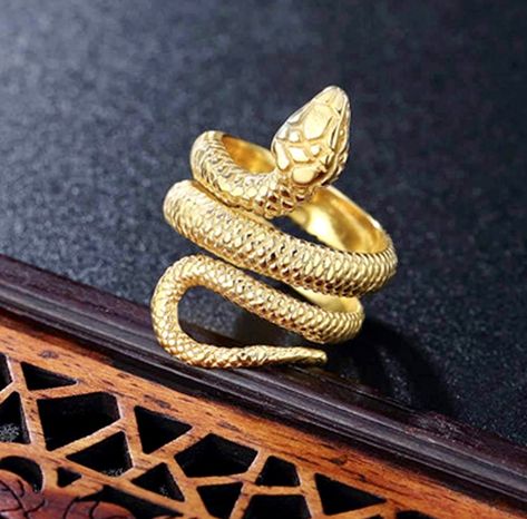 Gold Stainless Steel Retro Vintage Snake Stye Cocktail Party Statement Ring. Click to shop on Amazon! Hip Hop Mode, Hip Hop Rings, Viking Ring, Gold Color Ring, Mens Gold Rings, Wild Hunt, Couple Ring, Gold Rings Jewelry, Snake Design