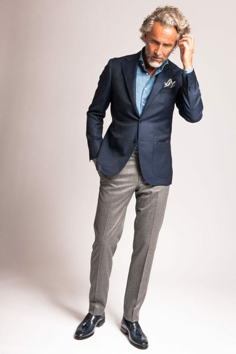 How to Wear Blue & Gray: A Classic Menswear Color Combination — Gentleman's Gazette Navy Blazer Grey Pants, Blue Sport Coat Outfit, Sports Coat Outfit Men, Navy Blue Blazer Outfit, Blue Blazer Outfit Men, Sport Coat Outfit, Blue Blazer Outfit, Blue Blazer Men, Grey Pants Men