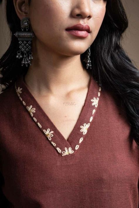 Buy On-demand WS1082 Marelda Straight Fit Kurta Online | Kessa Neck For Kurta Women, Kurta Neck Collar Designs, Womens Kurta Neck Designs, Full Sleeve Straight Kurti Designs, V Neck Kurta Designs Women, Neck For Kurtis Design, Brown Kurta Woman, Kurta Hand Designs Women, Woolen Kurta Designs Women