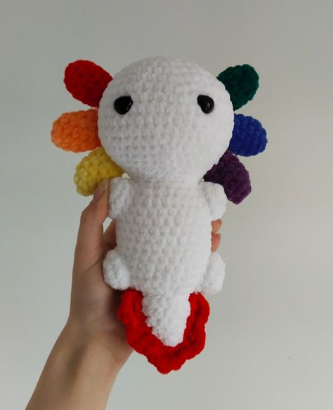 Pride Amigurumi Free Pattern, Axolotl Knitting Pattern, Crochet Pride Keychain, Pride Art Projects, Pride Crochet Plushies, Pride Month Crochet Ideas, Lgbtq Crochet Patterns, Pride Crochet Projects, Rainbow Crochet Ideas