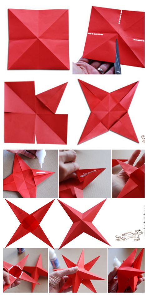 Paper Flowers Christmas, Diy Paper Flowers, Origami Star, Paper Christmas Decorations, Paper Christmas Ornaments, Christmas Paper Crafts, Diy Paper Crafts Decoration, Kraf Diy, Haircuts Short