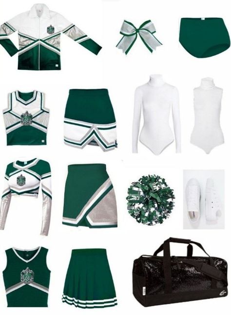 Harry potter hogwarts slythern cheerleader uniform Slytherin Cheer Uniform, Slytherin Inspired Outfits, Slytherin Uniform, Harry Potter Uniform, Slytherin Clothes, Slytherin Outfit, Hogwarts Uniform, Slytherin Fashion, Hogwarts Outfits