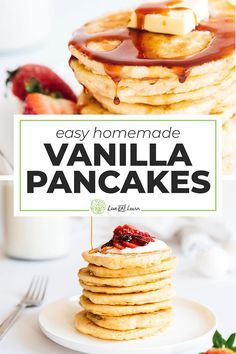 Easy Homemade Breakfast, Sweet Pancake Recipe, Brunch Pancakes, Vanilla Pancakes, Flavored Pancakes, Fluffy Pancake Recipe, Best Pancake Recipe, Pancakes From Scratch, Pancake Recipe Easy