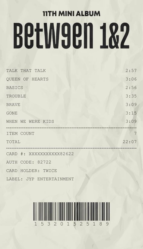 Album Reciepts Kpop, Twice Receipt, Kpop Receipt, Music Receipts, Music Receipt, Album Receipts, Twice Lyrics, Receipt Design, Album Receipt