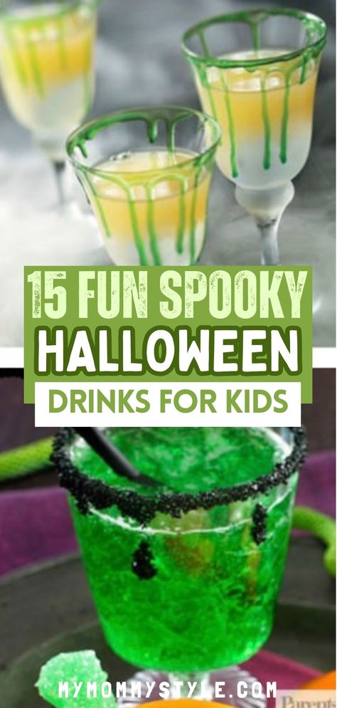 Family Friendly Drinks, Halloween Diy Drinks, Halloween Beverages For Kids, Halloween Movie Night Drinks, Fun Halloween Recipes For Kids, Halloween Potion Drinks, Beetlejuice Drinks For Kids, Halloween Juice Ideas, Halloween Punches Nonalcoholic