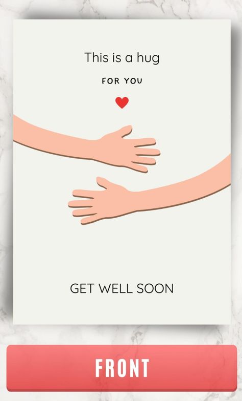 Printable get well soon card with a hug. Blank inside for your personal message. Get Will Soon Card, Get Well Soon Messages For Him, Cute Get Well Soon Cards, Handmade Get Well Soon Cards, Get Well Soon Card Ideas, Get Well Soon Love, Get Well Soon Cards, Get Well Soon Messages, Hug Card